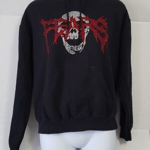 Black Graphic Hoodie with Red and White Design